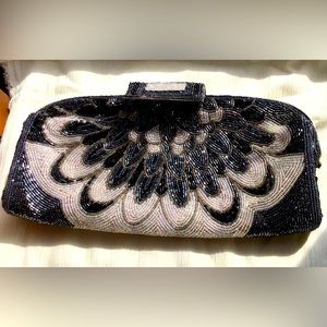 Vintage SharMark Black and Clear Beaded Clutch